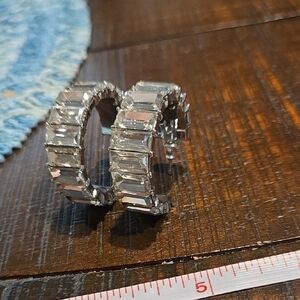 NWOT Elegant Silver Crystal Hoop Earrings
